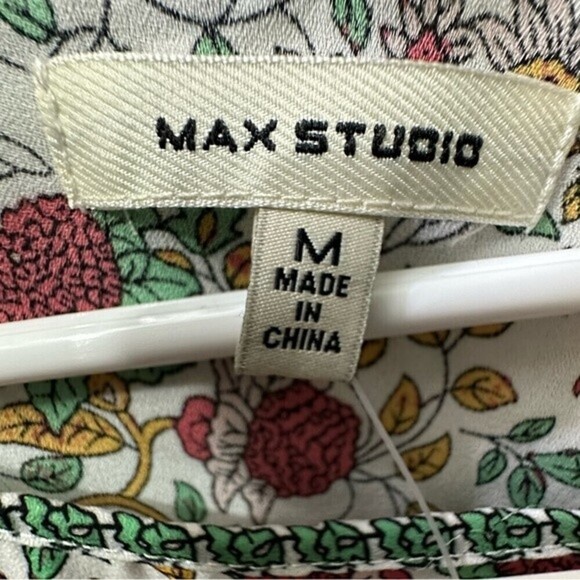 Max Studio Floral Print Cap Sleeve Asymmetrical Side Tie Blouse Woman's Size M - Picture 14 of 16
